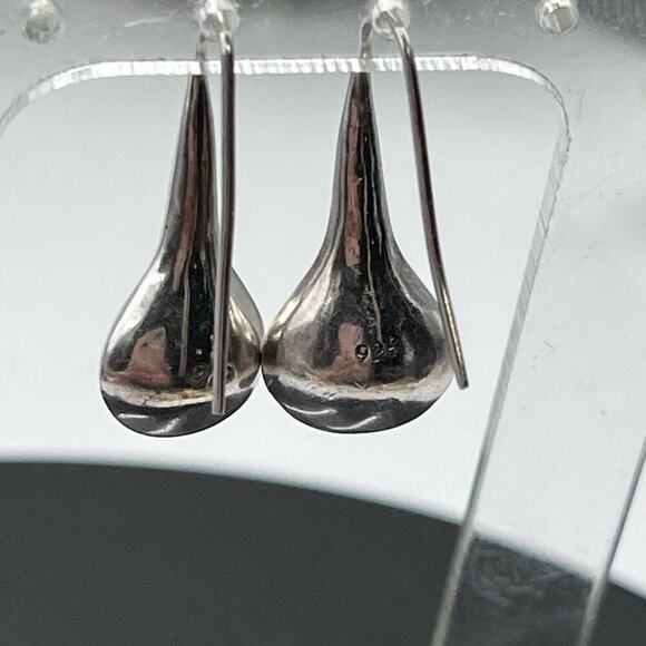 Sterling Silver Vintage Pear-shaped TearDrop Raindrop Dangle 925 Earrings - Picture 6 of 11